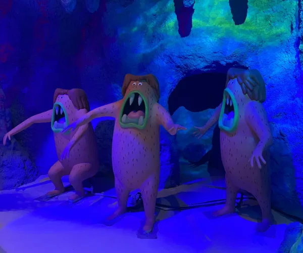 Cave Dwellers exhibit — three cartoon cave-dweller characters at Nickelodeon Play Istanbul